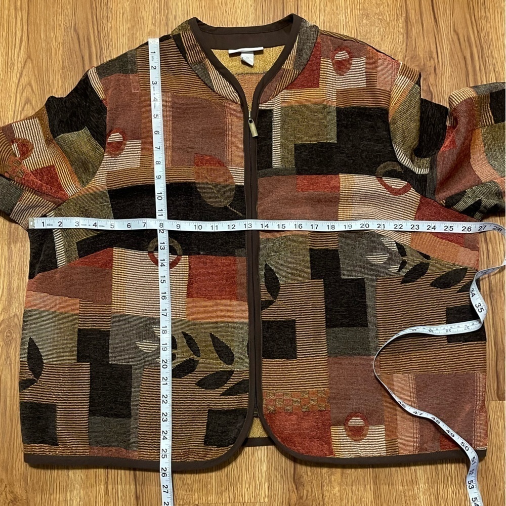 Dressbarn Floral Leaf Carpet Patchwork Design Zip Jacket Multicoloured plus size - Picture 5 of 8